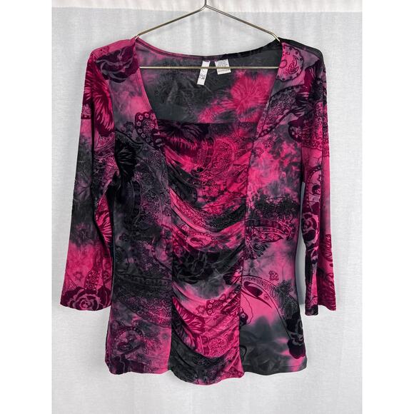 Vintage Sami & Jo Top Velvet Burnout Floral Y2K Whimsigoth Vamp Romantic Fairy - Picture 1 of 4